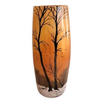 Legras vase with snowy decor