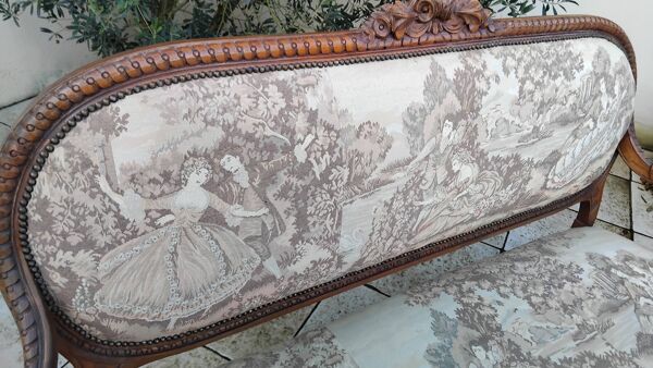 Salon banquette et fauteuils cabriolet style Louis XVI