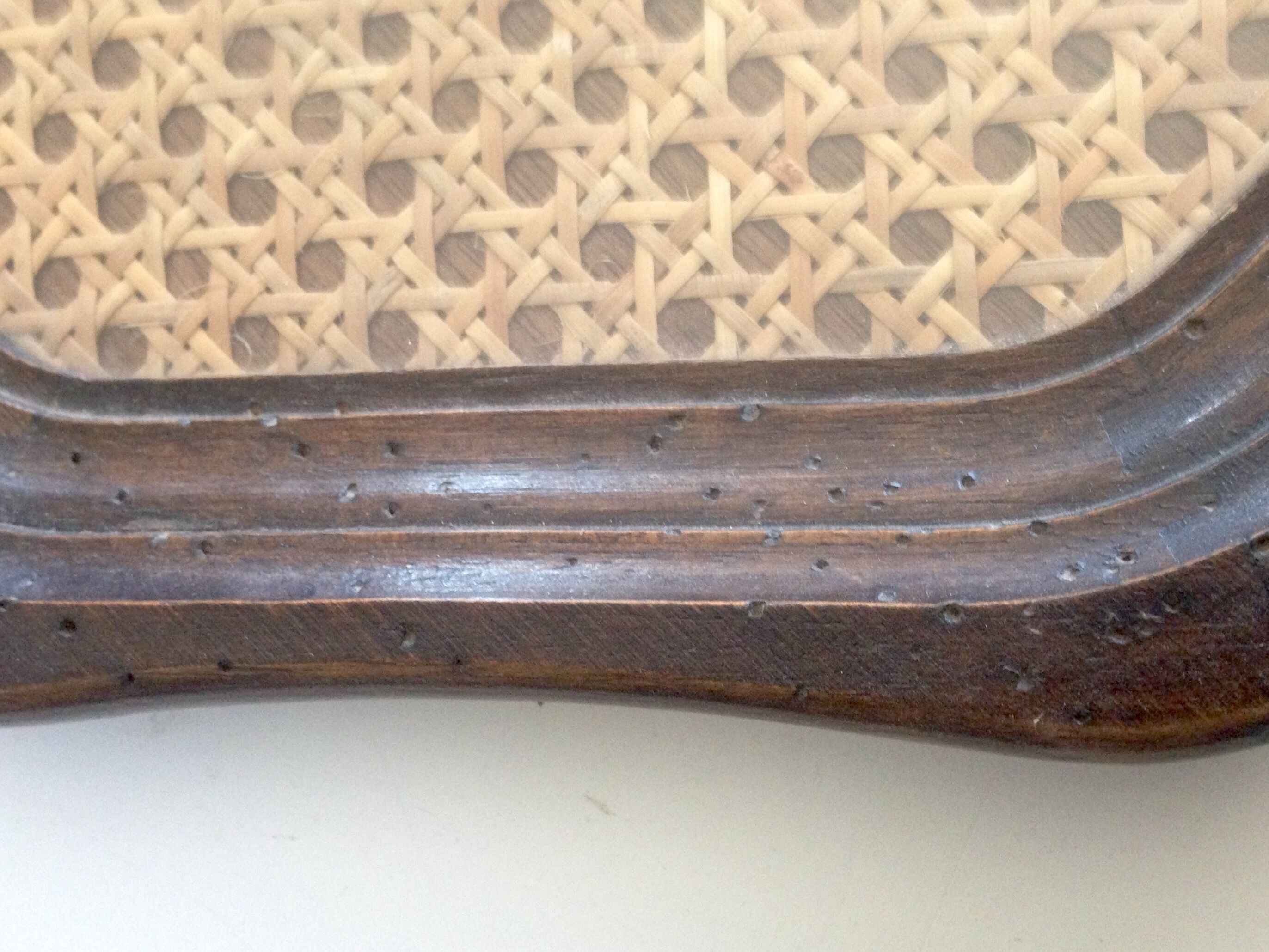 Glass tray, wood and caning