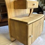 Raw wood bedside table
