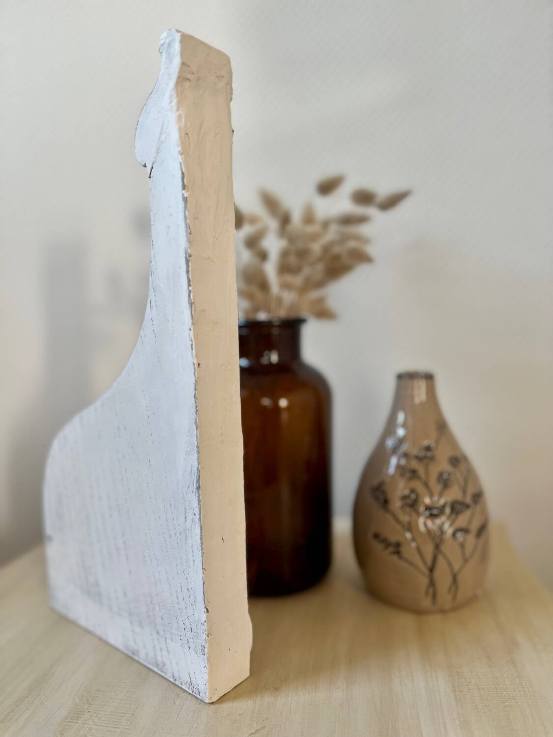 Shabby chic white patina pediment woodwork