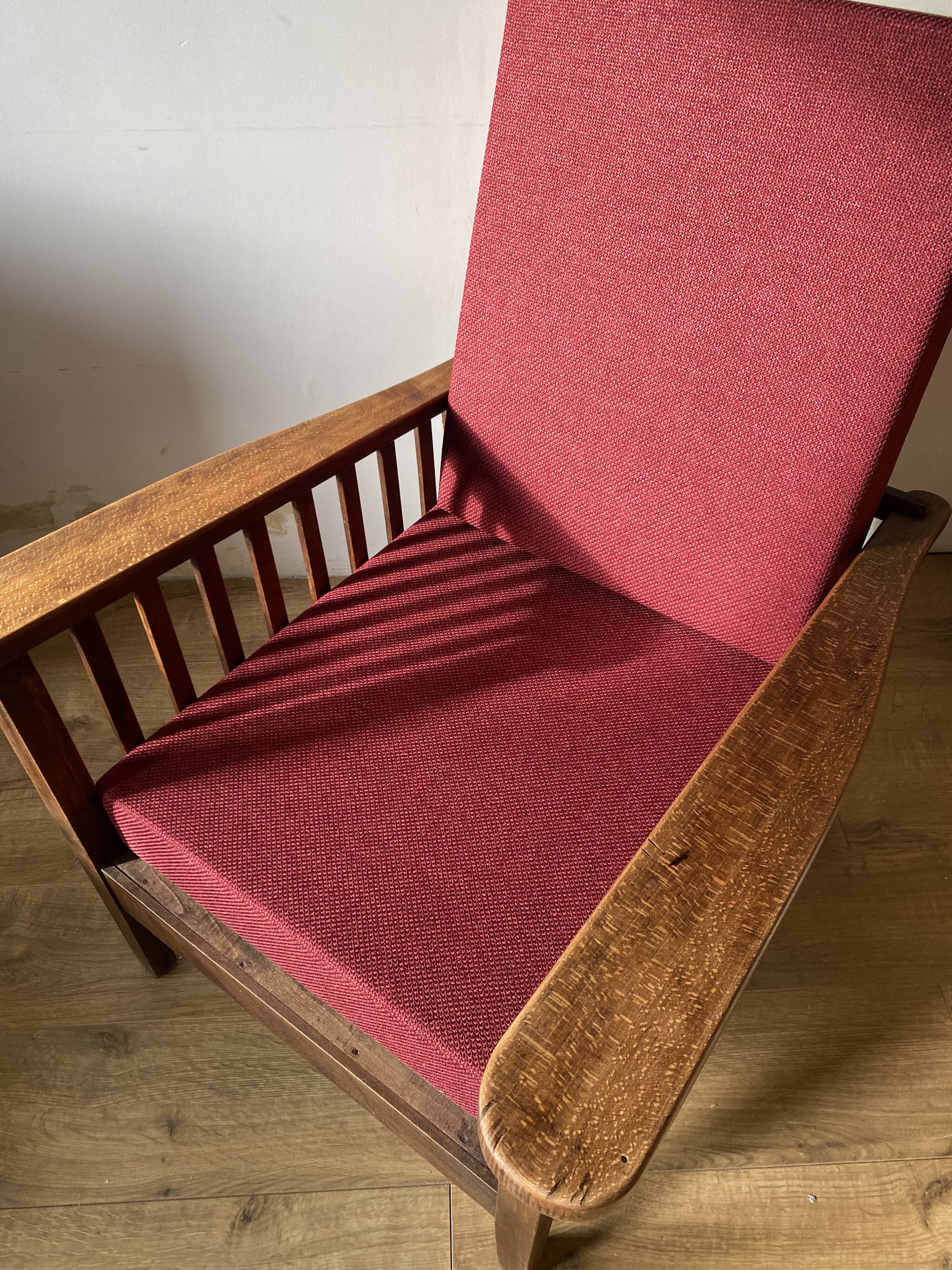 Fauteuil morris bois coussins bordeaux
