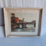 Tableau ancien 1940-1950 intitulé "la décrue"