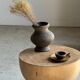 Side table or stool with a semi-spherical top in beige mango wood H50 D45