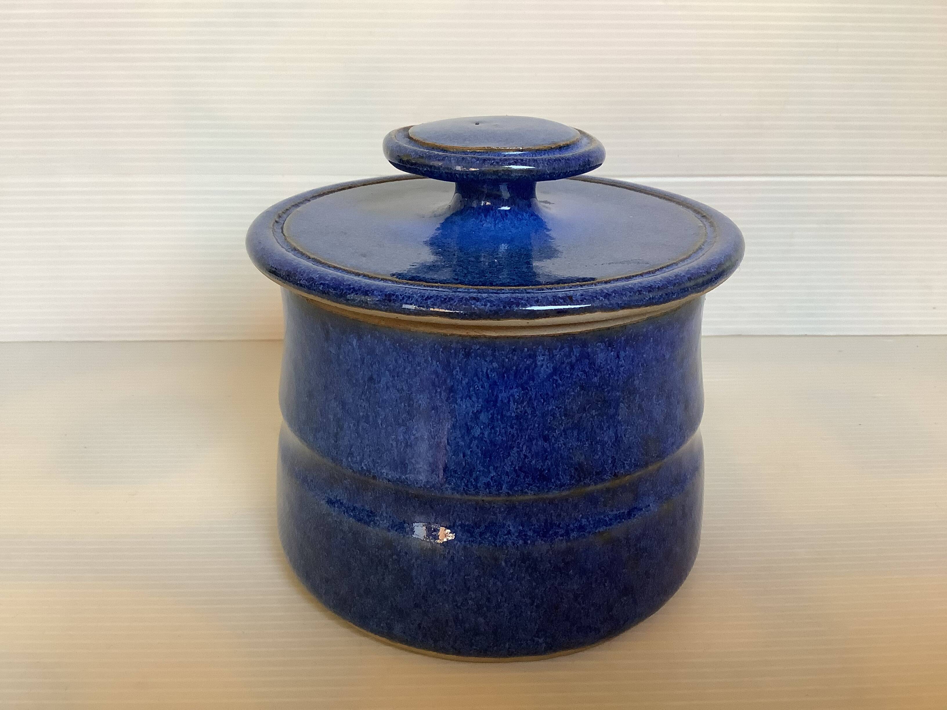Blue ceramic water butter dish