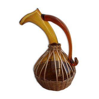 Glass and wicker decanter