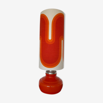 Lampe à poser serpentin opaline orange et tissu vintage