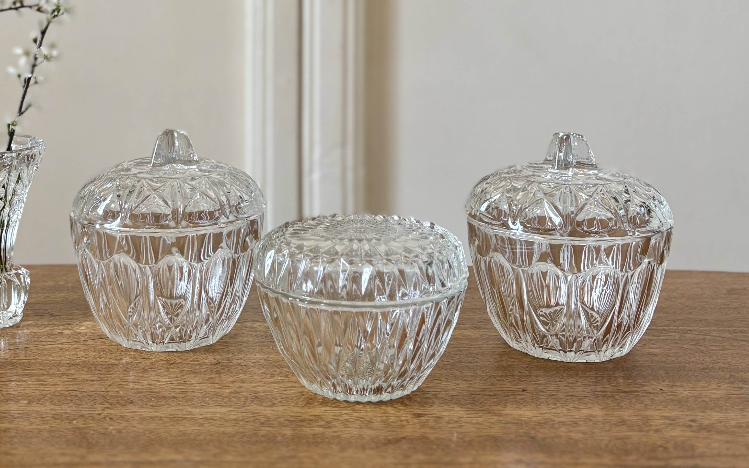 Set of 3 vintage glass candy jars
