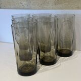 6 grands verres à orangeade années 70 en verre fumé brun