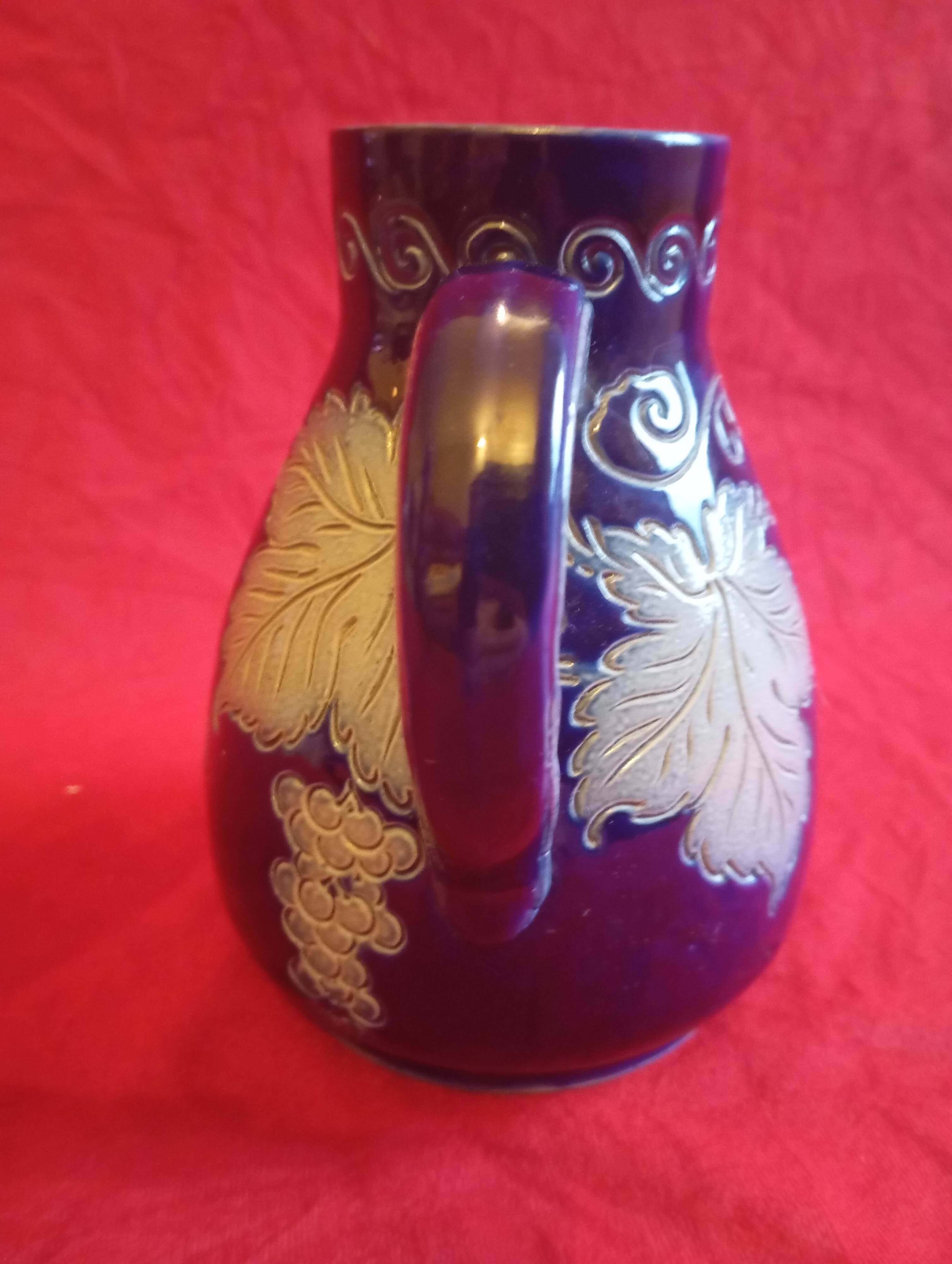 Blue stoneware pitcher from alsace signed "schmitter remmy betschorf"