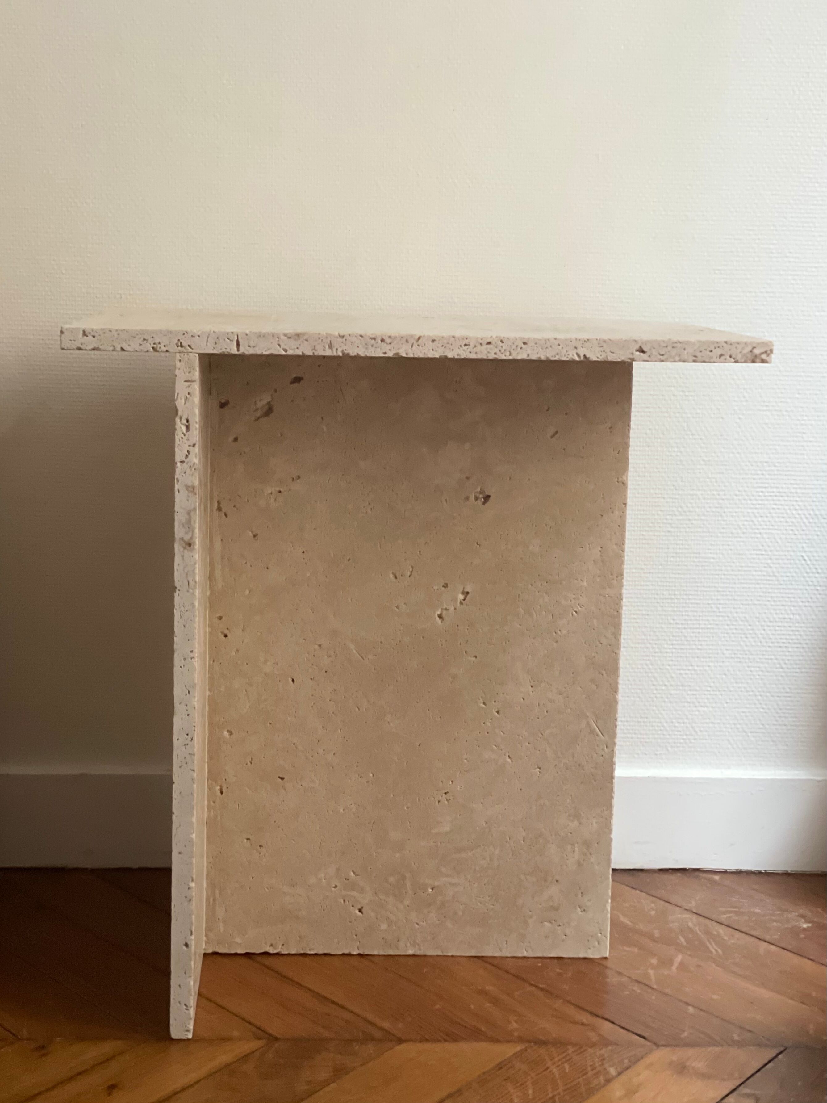 Minimalist travertine stone side table