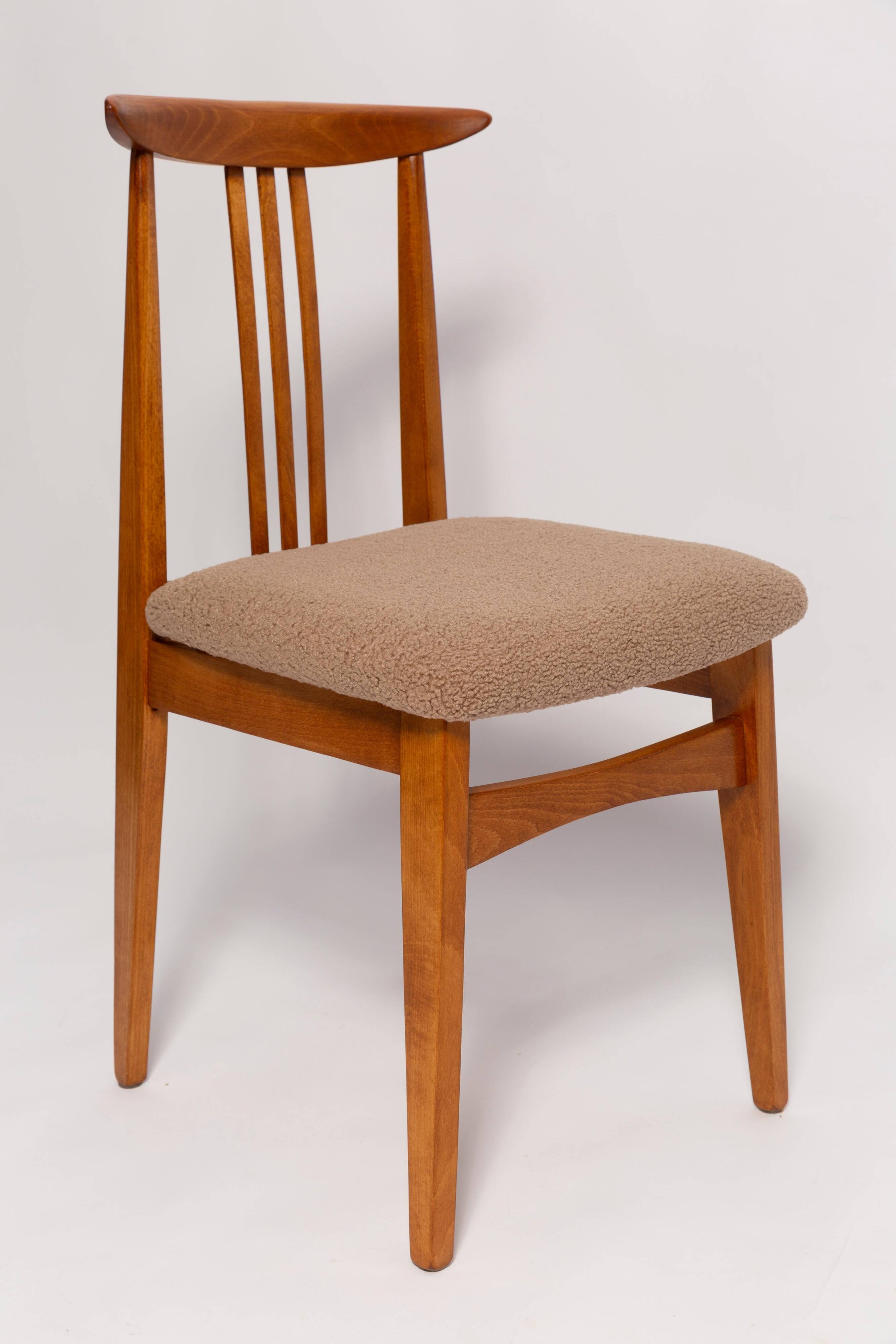 Mid-Century Latte Bouclé Chair, Medium Wood, M. Zielinski, Europe 1960s