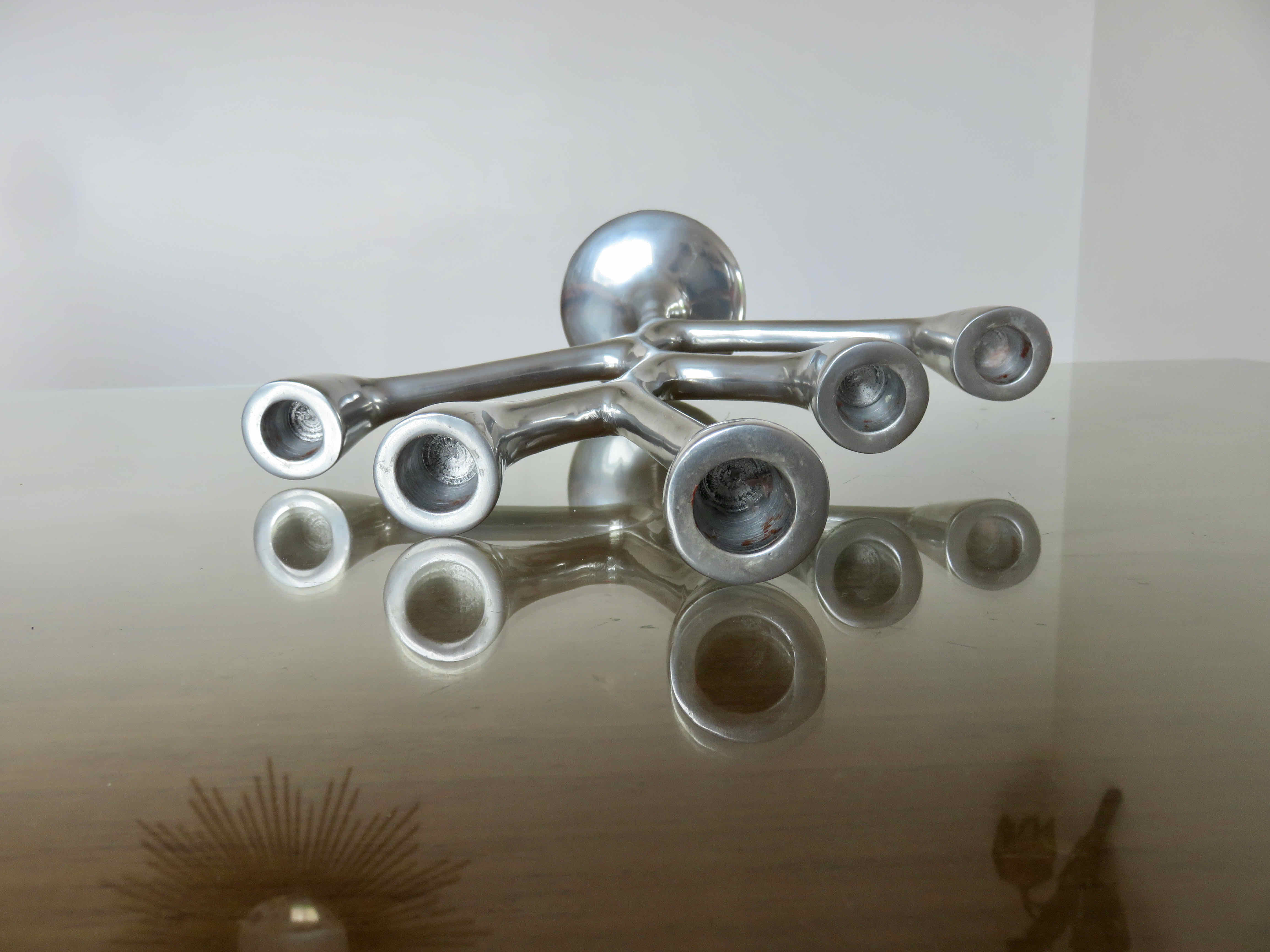 Modernist candle holder, free form, cast aluminum 70s