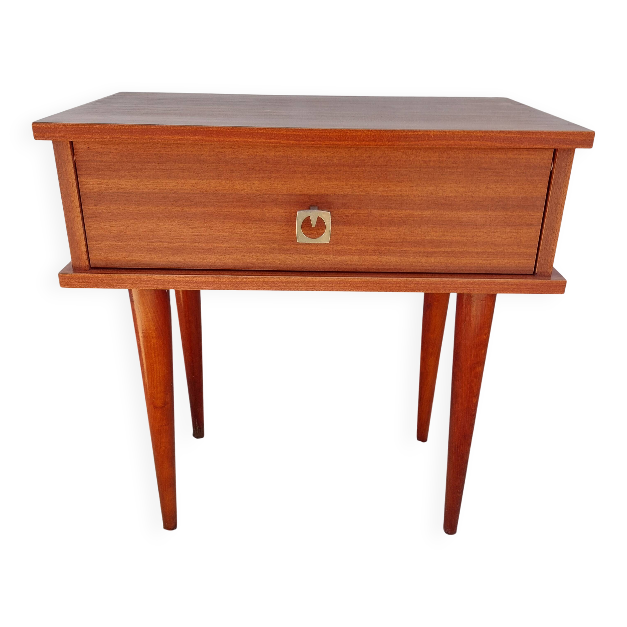 bedside table with spindle legs, vintage 70s