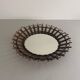 Round wall mirror with a modern mid-century wooden frame, 1960s, Germany.