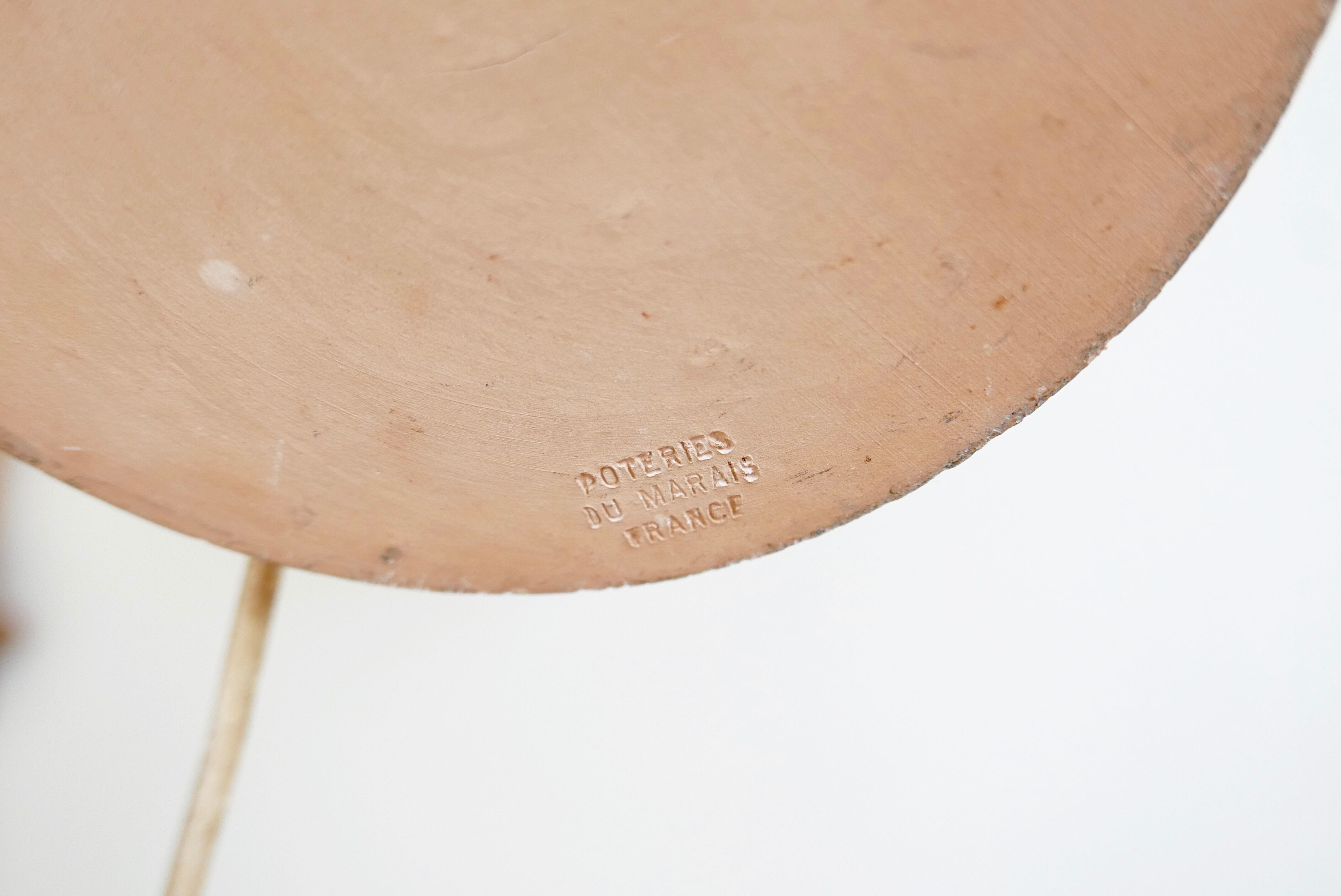 Aniseed green ceramic pottery lamp, raffia lampshade, 70s