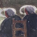 Claude HOUAL - Watercolour No. 26 At the Church Around 1950