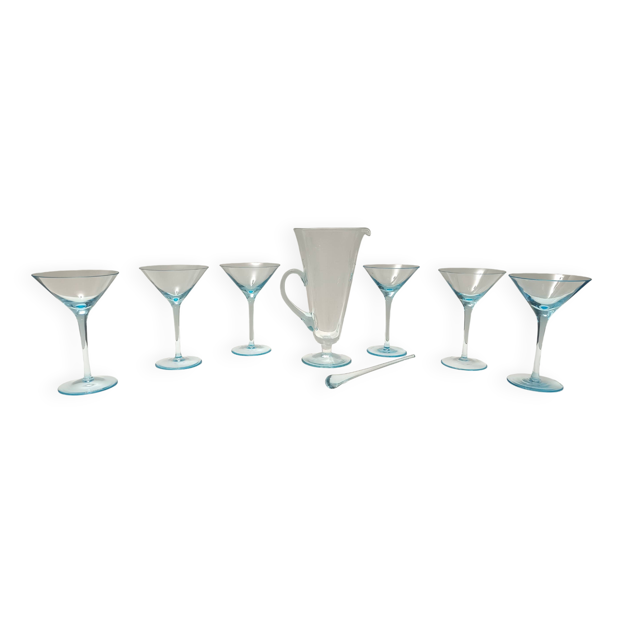 Light Blue Murano Glass Cocktail Set of 6 Glasses and a Pitcher by La Murrina