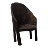 Primitive Handcrafted Organic Highback Naga Chair In Solid Teak, Wabi Sabi Style 1970s