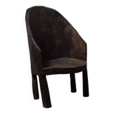 Primitive Handcrafted Organic Highback Naga Chair In Solid Teak, Wabi Sabi Style 1970s