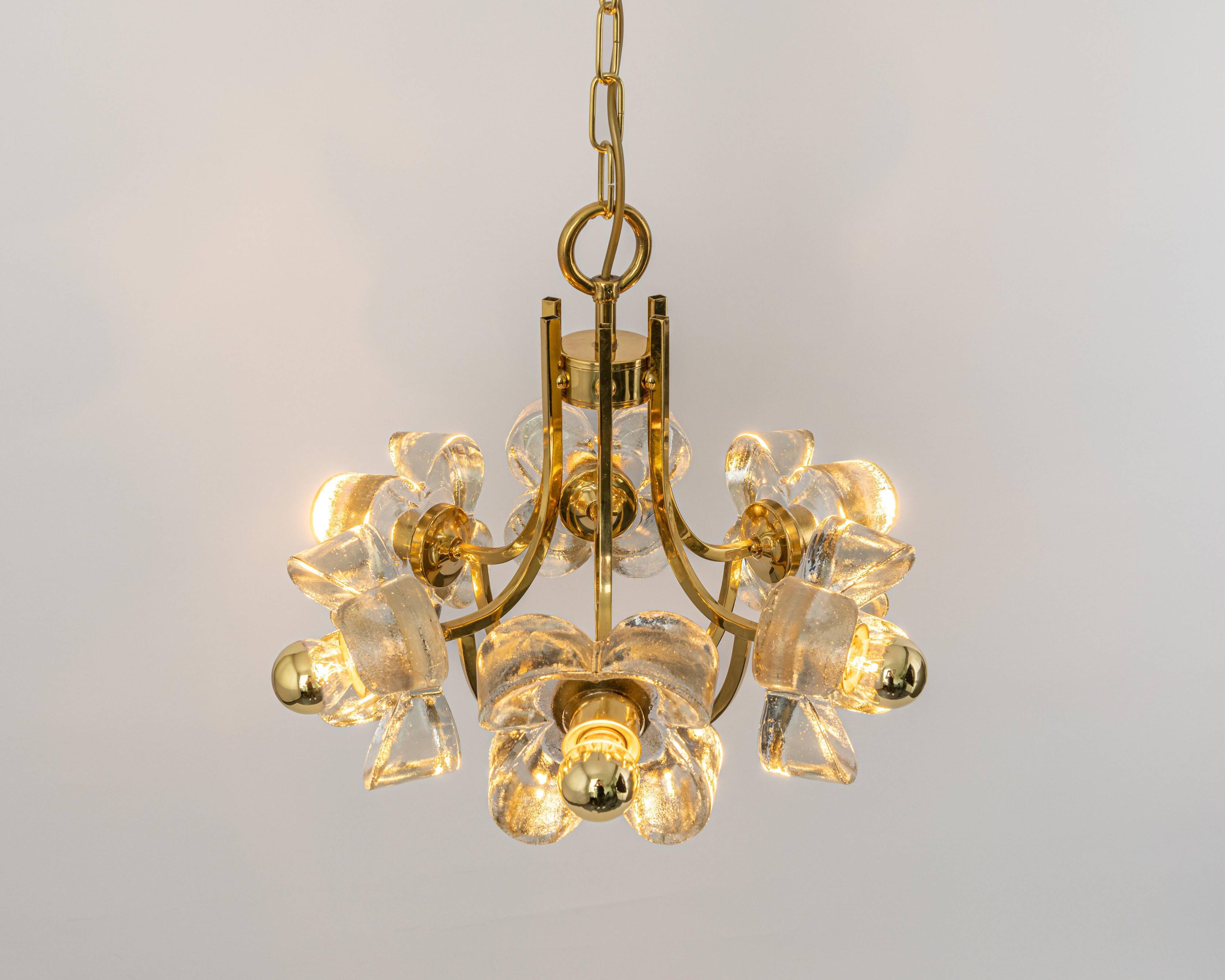 Large brass and crystal pendant light by Sische, Germany, 1970s.