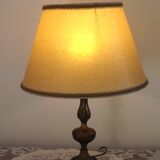 Spanish vintage brass table lamp with beige braided plastic shade 5555.