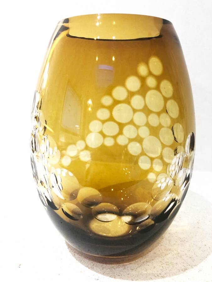 Vintage ochre crystal vase, 1970s