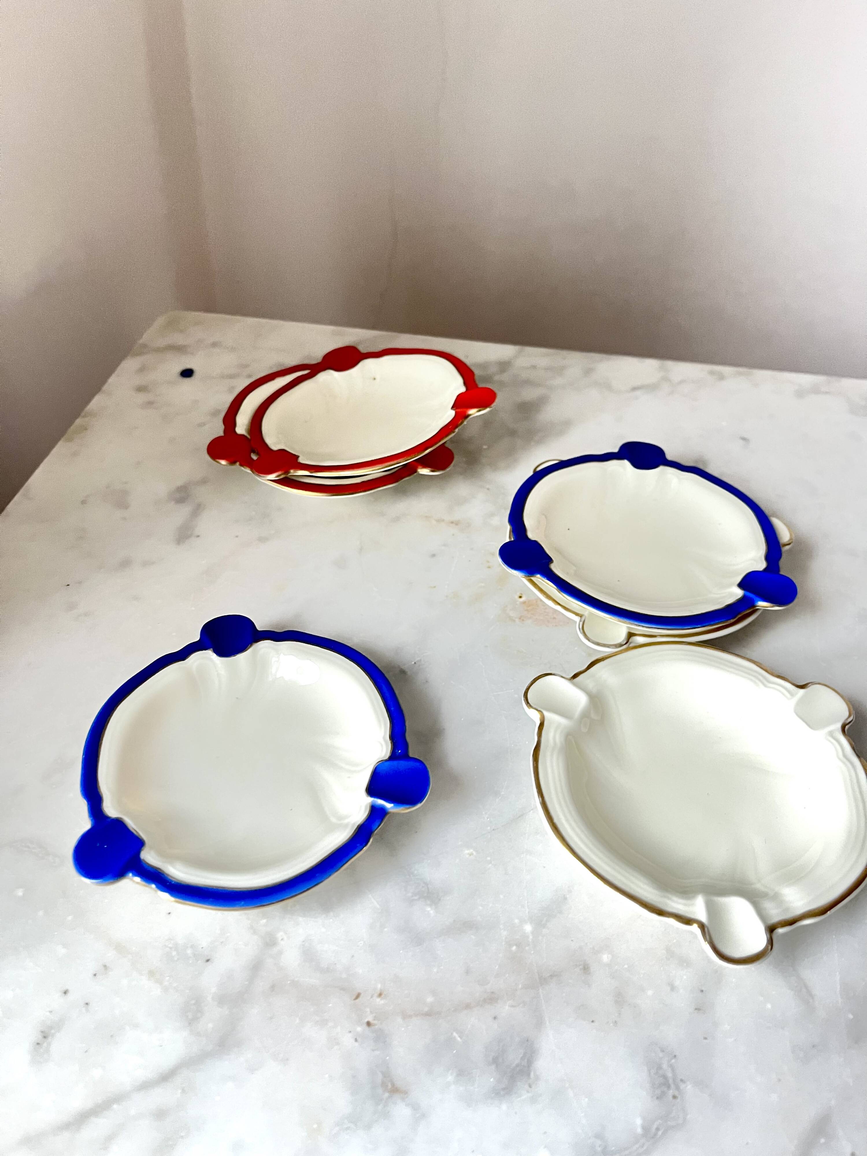 Cendrier en céramique vintage Rosenthal Elfenbein Kronach, série Miramar avec rouge