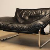 Vintage armchair by Johan Bertil Häggström for Ikéa in leather and chrome metal, 1970s