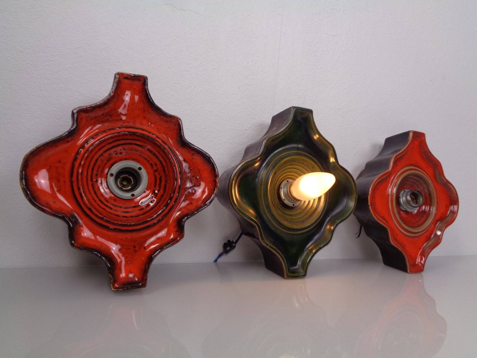 Pop Art German Ceramic Wall Lamps, 1970s, Set of 3