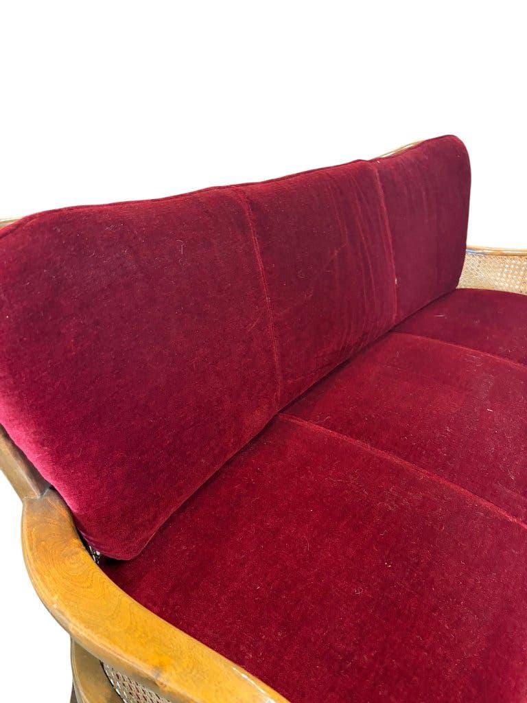 Vintage red wine baroque armchair/sofa/lounge with caning