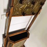 Vestiaire ancien cuivre et bois, meuble porte manteaux vintage pour entrée
