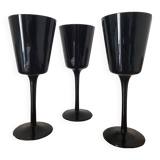 Set of 3 black crystal wine glasses