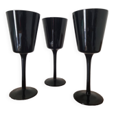 Set of 3 black crystal wine glasses