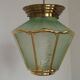 French Vintage Art Deco Glass Ceiling Light Green Frosted & Patterned Glass