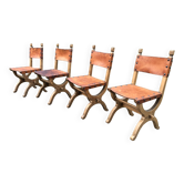 Set de 4 chaises brutalistes vintage par Bram Sprij, pays bas 1960s. en hêtre.