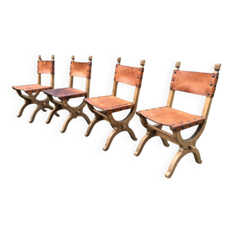 Set de 4 chaises brutalistes vintage par Bram Sprij, pays bas 1960s. en hêtre.