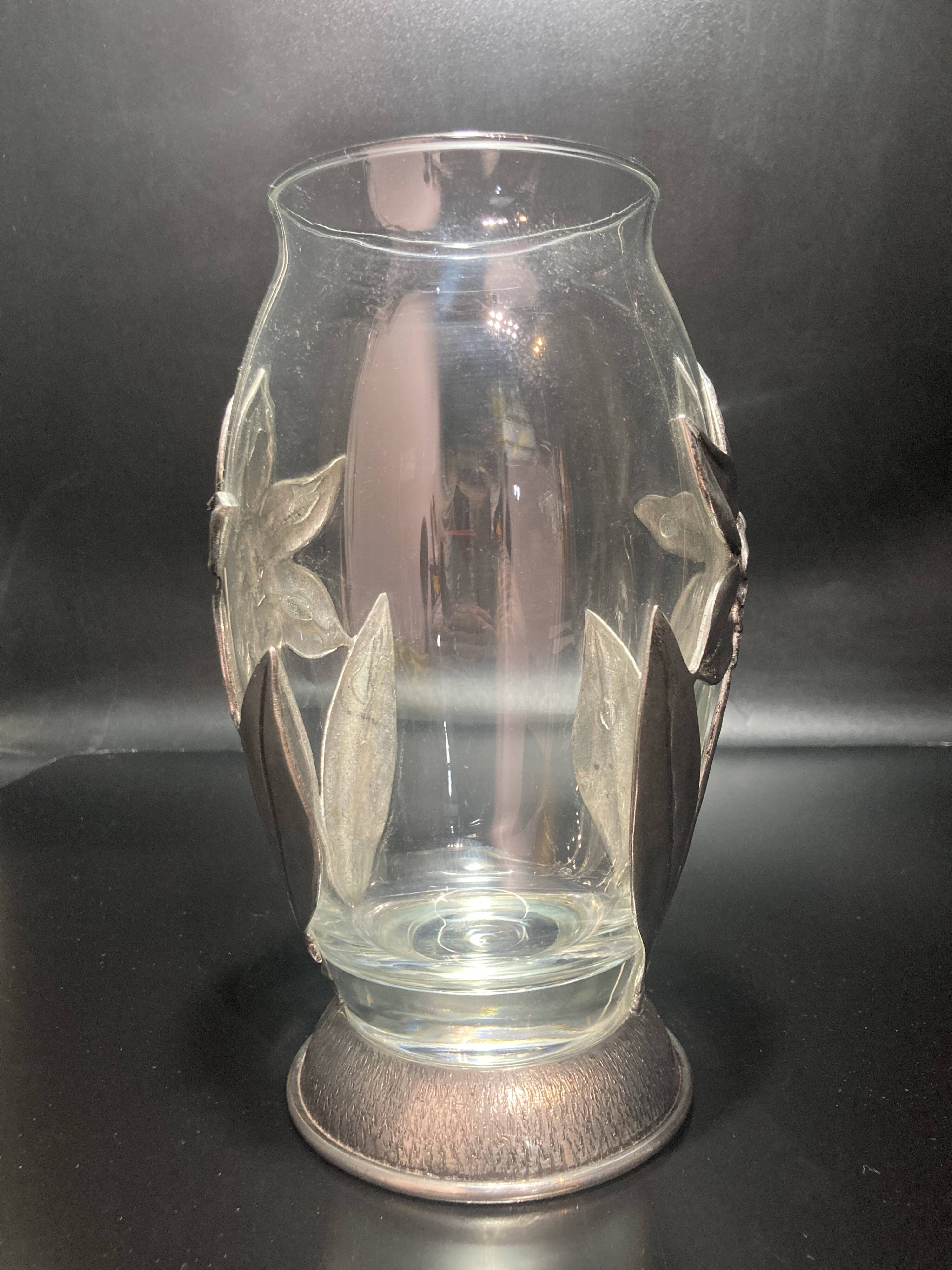 Glass and pewter vase