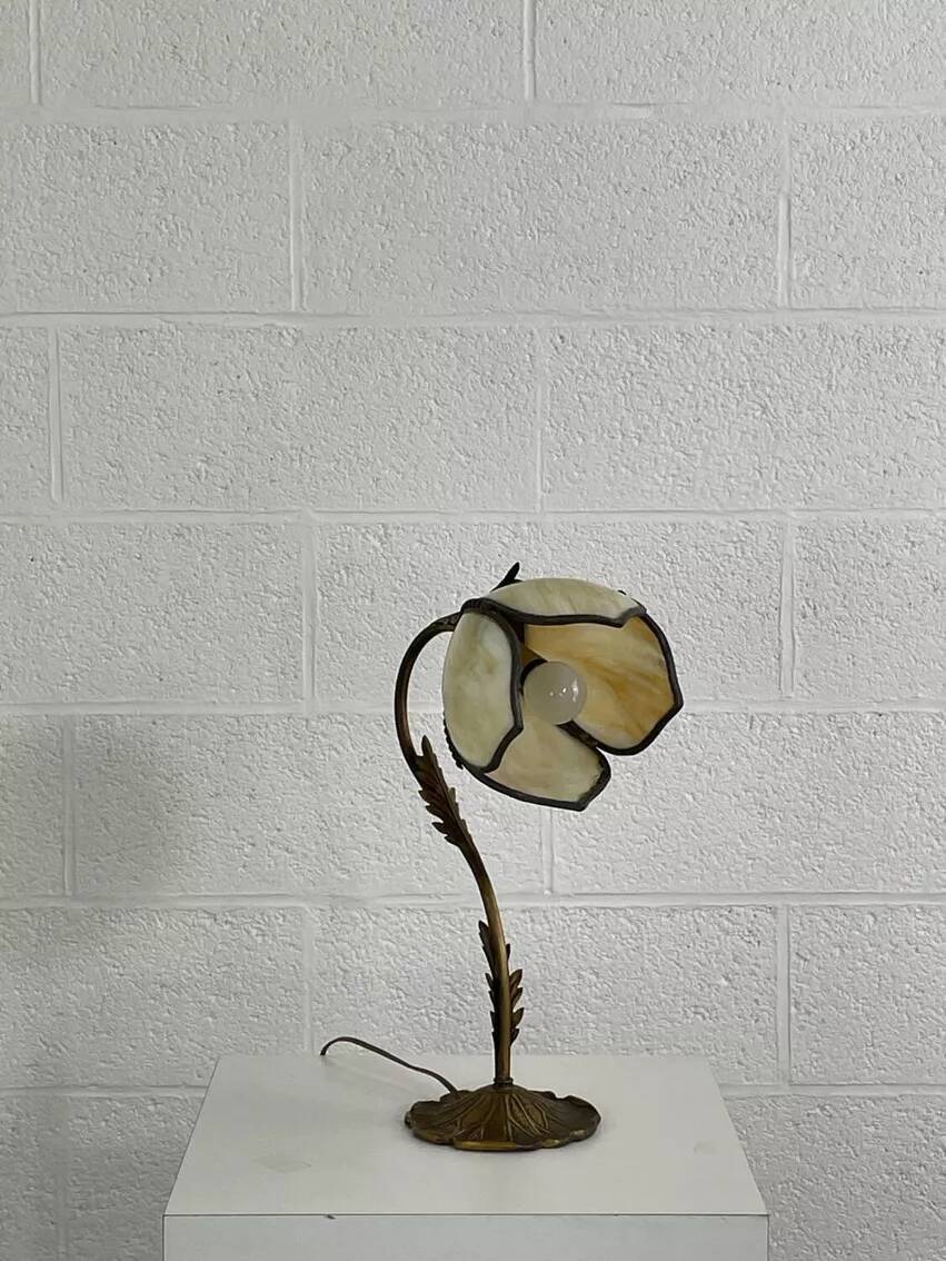 Lampe de bureau antique en fonte et patte de verre