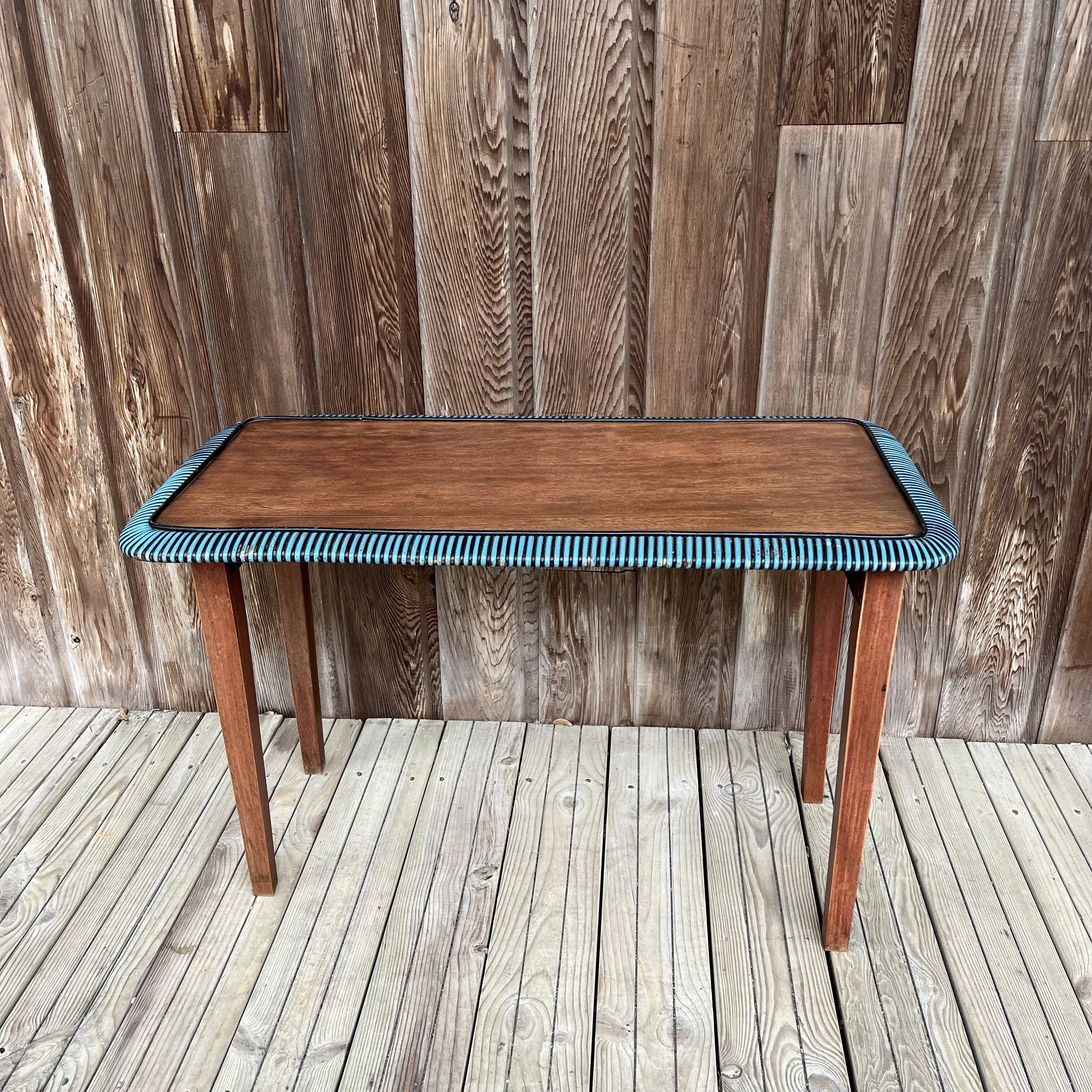 Folding wooden and rattan side table, 1960s