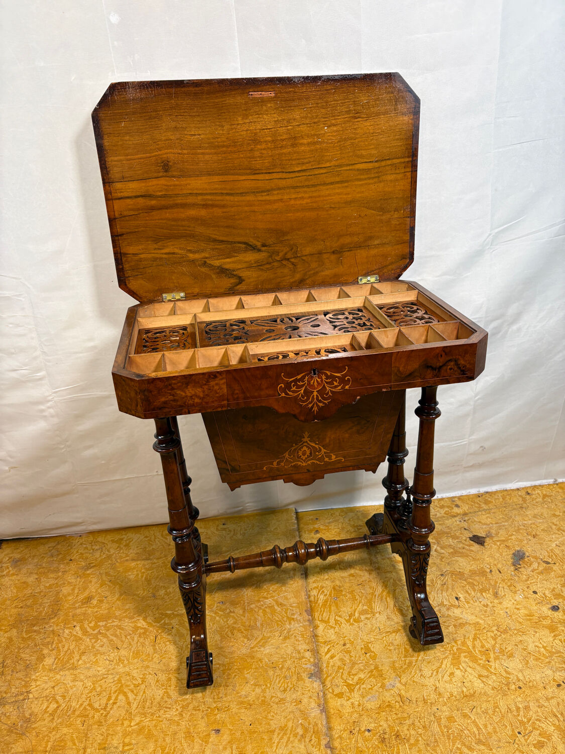 A Romantic Victorian Burr Walnut Sewing & Work Table Mid–Late 19th Cen