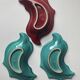 3 green and burgundy leaf-shaped bowls Verceram