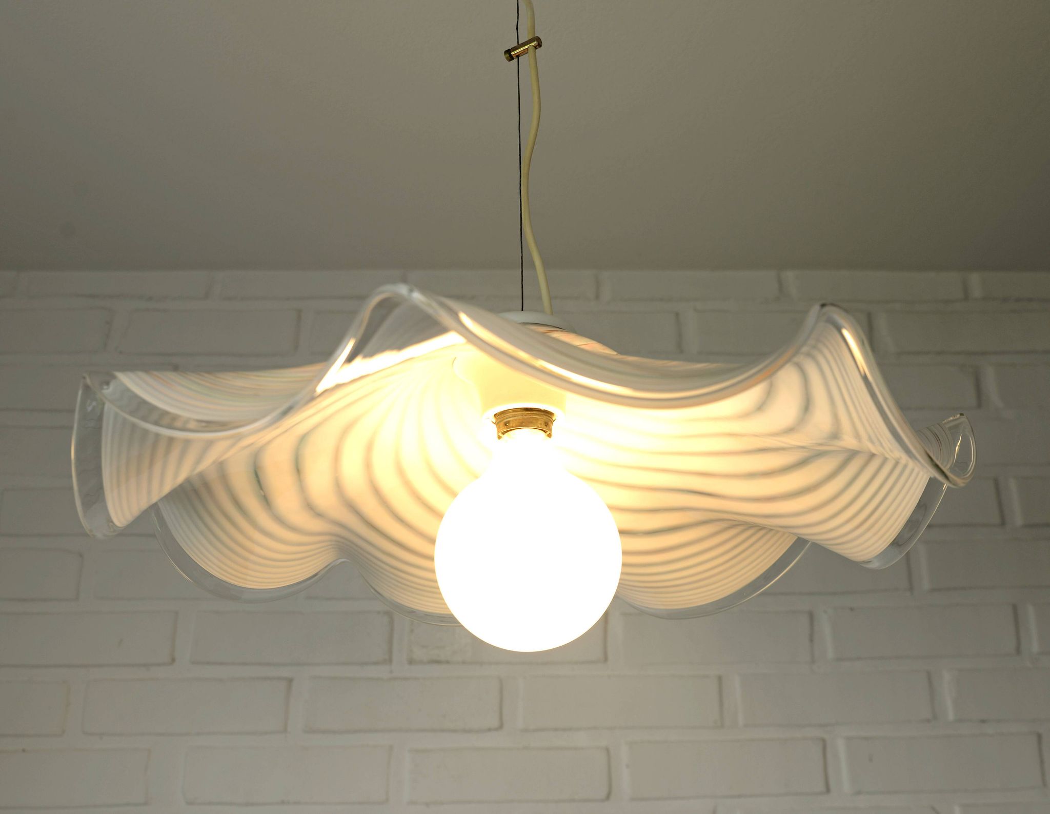 Vintage Murano lamp / swirl glass chandelier / unique hanging lamp 1980's
