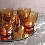 Lot 6 cups of amber smoked glass coffee - vintage