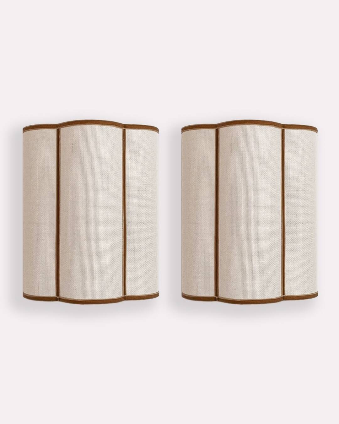Pair of ecru jute and velvet braid wall lights