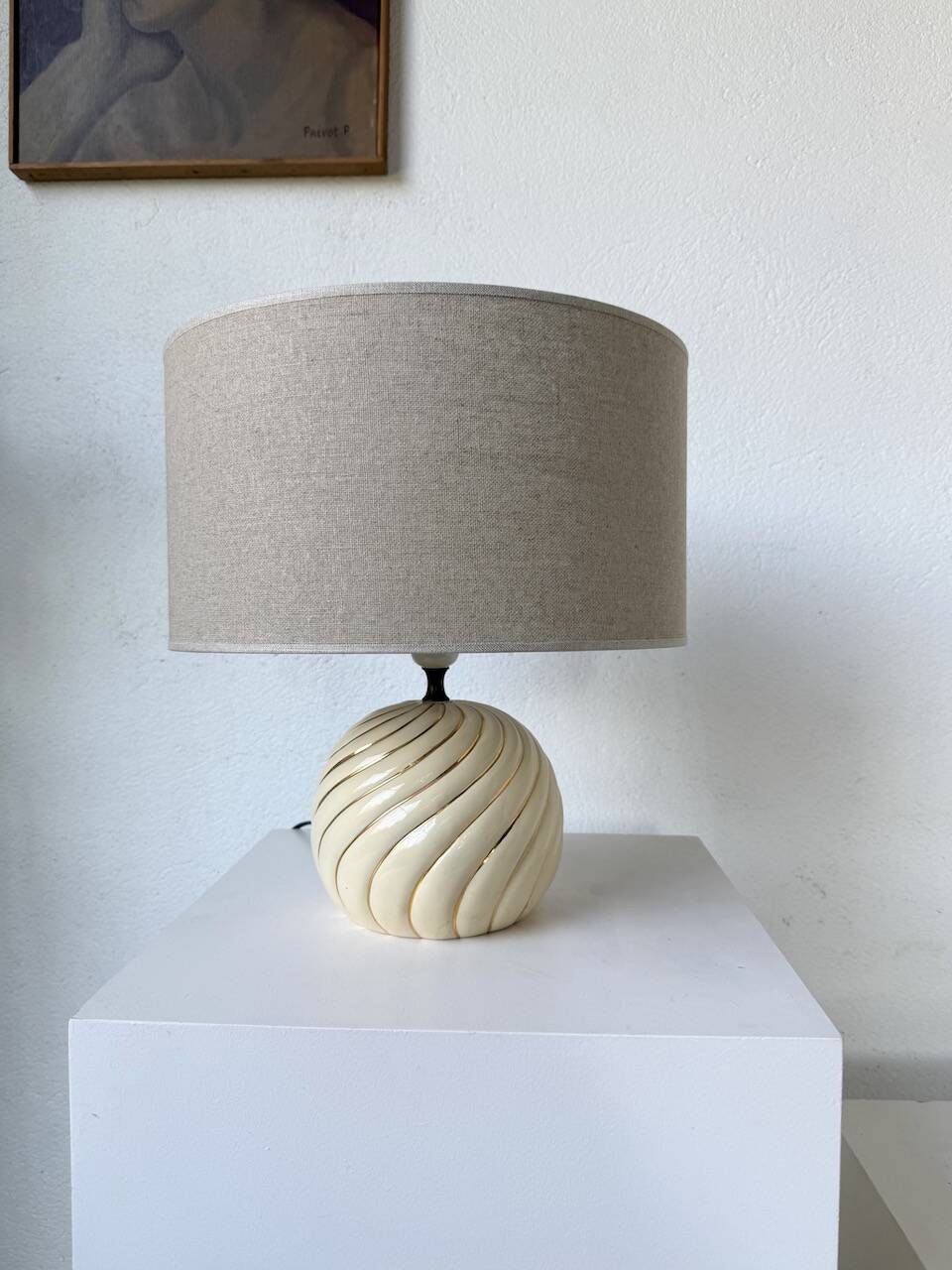 Barbi Ivory and Gold Ceramic Spherical Table Lamp