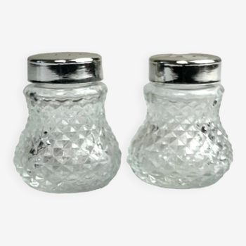 Very small glass salt shaker and pepper shaker vintage BMF