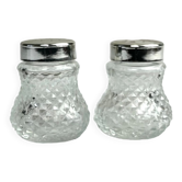 Very small glass salt shaker and pepper shaker vintage BMF