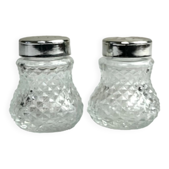 Very small glass salt shaker and pepper shaker vintage BMF