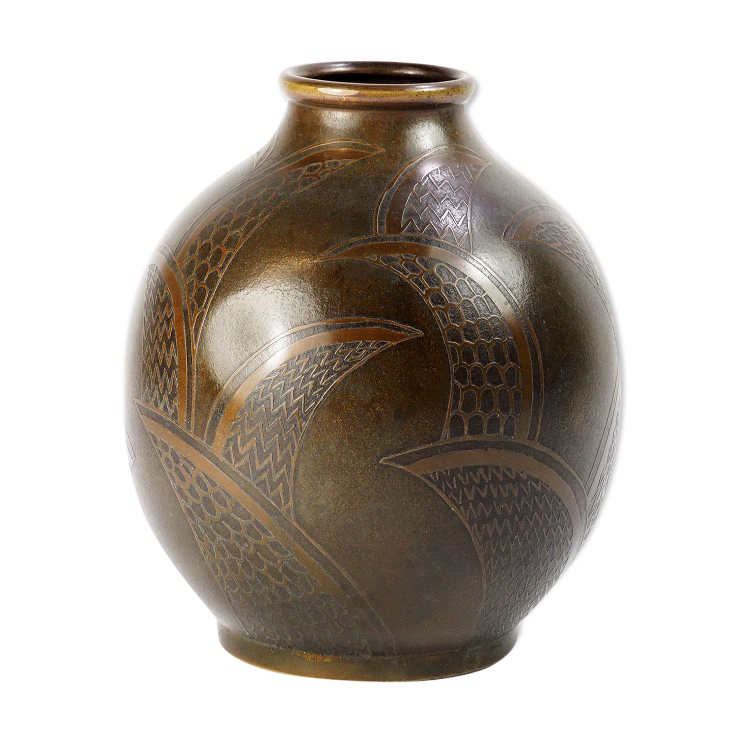 Art deco french dinanderie brass evolution vase by Paul Louis Mergier